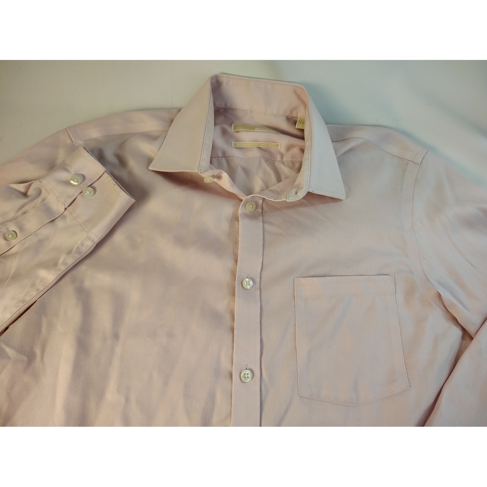 Michael Kors Mens Regular Fit Non Iron Dress Shirt Light Pink Size 15.5 - 34/35
